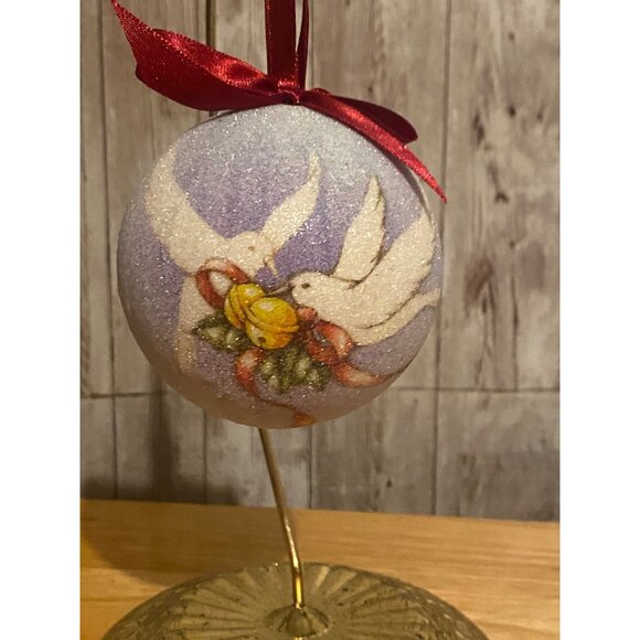 12 days of Christmas Two Turtle Doves Ornament Frosted Sugar Texture Red Ribbon - Picture 1 of 6
